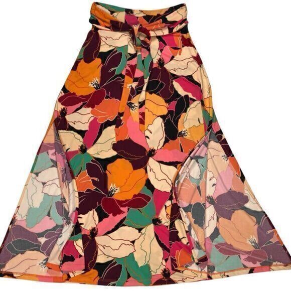 Veronica M. Maxi Skirt Womens Size XS Multicolor Geometric Tie Waistband Stretch - Picture 4 of 13